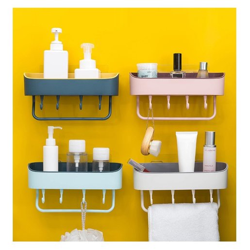 bathroom wall shelf with hooks